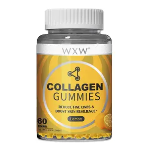 WXW Collagen Peptides Gummies Non-GMO Anti-Aging Formula with Biotin, Zinc, Vitamins C & E for Hair, Skin and Nails | 60ct,Lemon