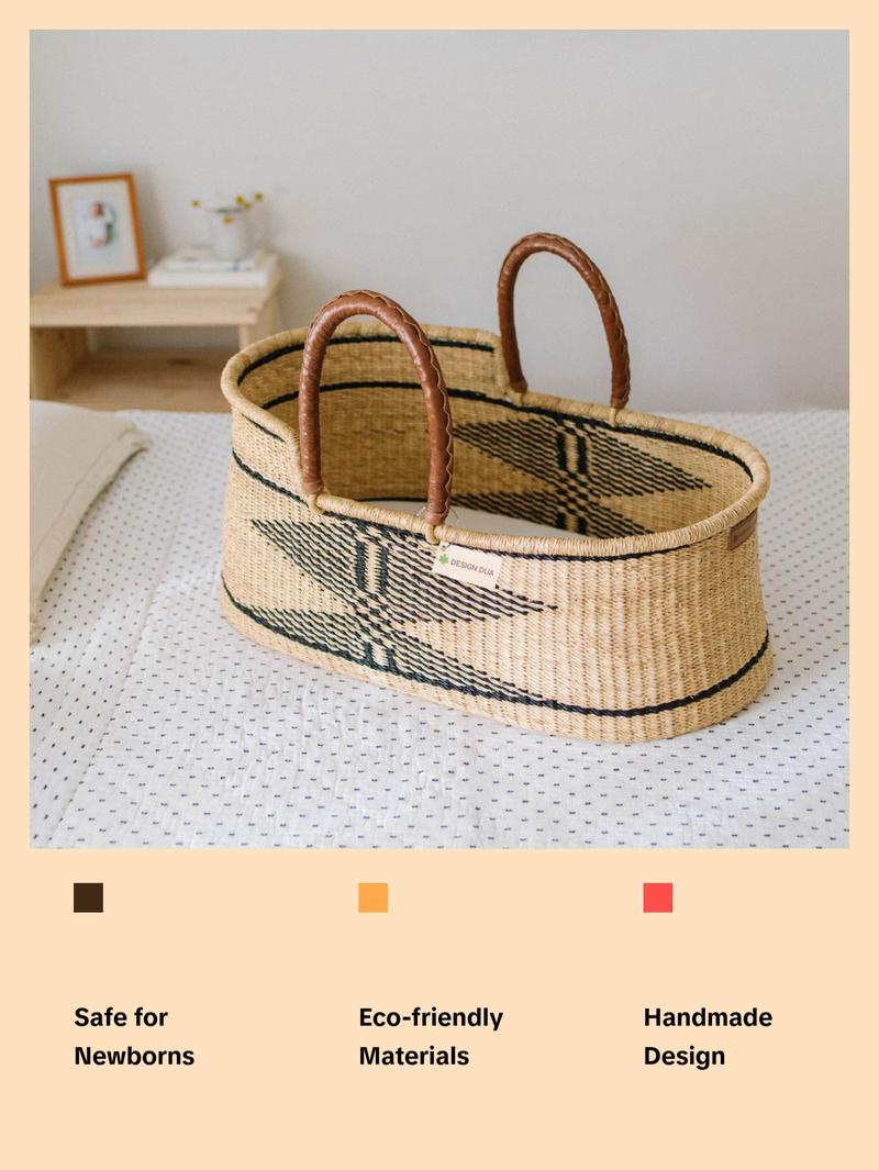 Design Dua Signature Bilia Bassinet - Kente, Safe for Newborn Sleep, Handmade, Sustainable, Comes with Fitted Foam Pad Bedside bassinet