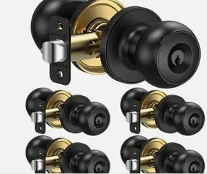 TICONN Round Door Knobs, Ball Door Knob with Dead Bolt, Door Handle 5 pack