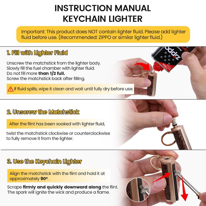 Retro Permanent Match Lighter Gift,Keychain Lighter Classic Refillable Keychain Lighter, 10000 Times Ignition Portable Fire Stick for Camping & Everyday Carry (Fuel Not Included)