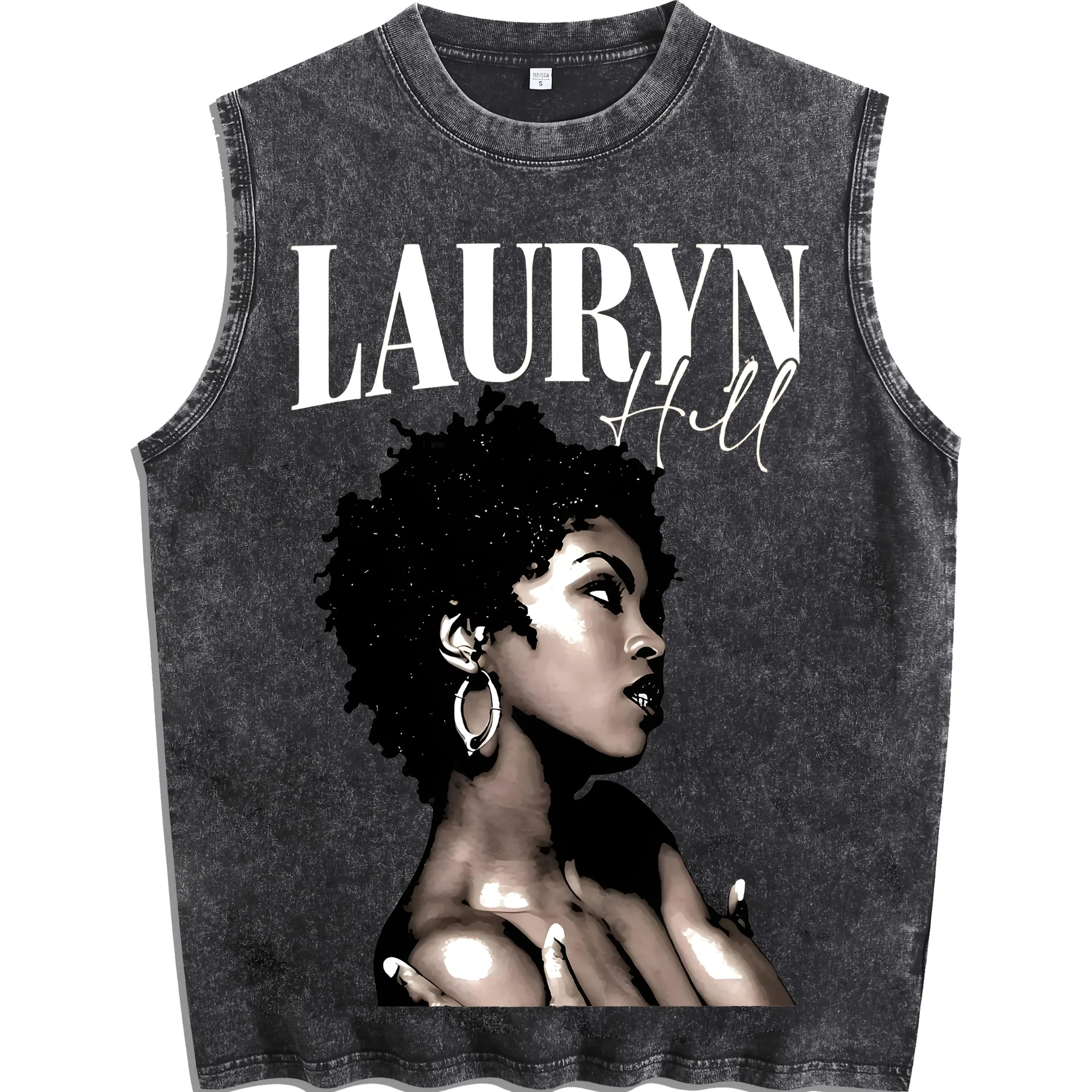 Cool Girl Printing, Versatile, Distressed vest Loose Fit, Casual Street Style,Men's Casual Crew Neck Sleeveless Washed Vest, Perfect For Summer Vacations.Features A Stylish Print And Y2K Street Style.An Excellent Gift For Boyfriends campingessentials