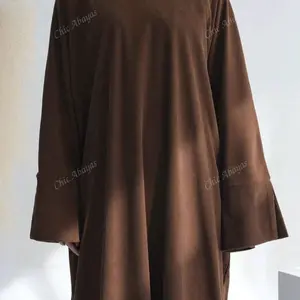 Abayah for Women - Brown Long-Sleeved Top with Button Front and Side Detail, Comfortable Fit, Versatile Style for Everyday Wear