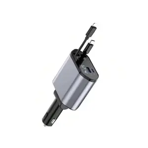 Starlight Retractable Car Charger 4 in 1, for All 12V-24V Cars & Trucks, USB Port Car Charger Adapter, Tangle-Free Retractable Automotive Charger with Dual Ports & Auto Rewind Cables