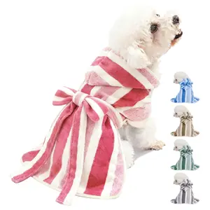 Pet Striped Hat Bathrobe, Adhesive Tie Design, Universal Absorbent Clothes for Dogs and Cats, Suitable for Small Medium Large Pets