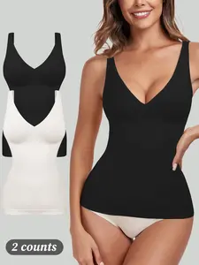 Women's 1/2/3 Pcs Shapewear Tank Top Deep V Neck Tummy Control Seamless Slim Fit Compression Top, Casual All-Seasons Undergarment, Moderate Fabric Thickness