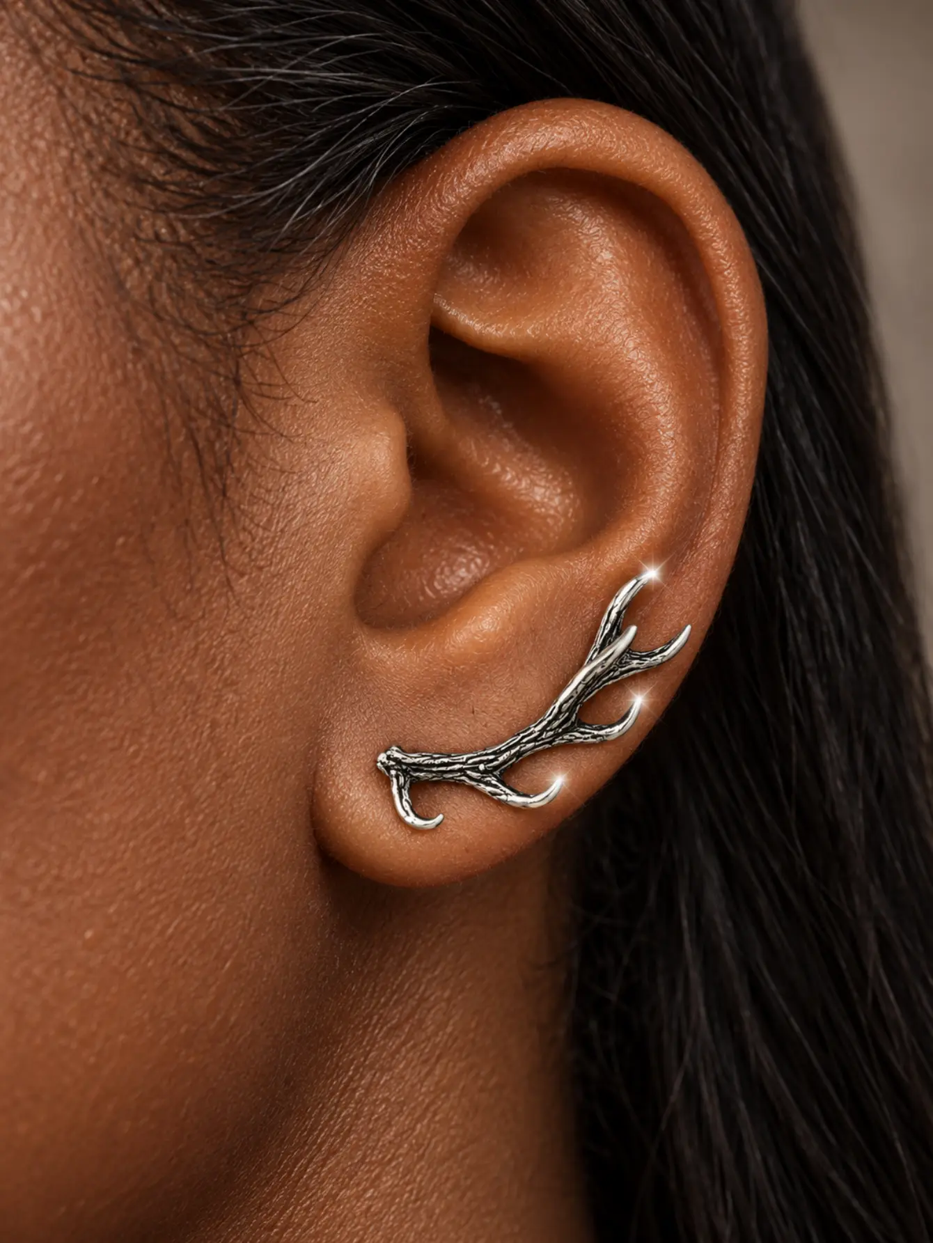 1Pair Fashion Vintage Antler Shape Ear Climber Earrings for Women, Retro Oxidized Textured Deer Antler Crawler Women's Beautiful Earrings Gift for Her, Gothic Twig Branch Ear Cuff Stud Earrings for Men Women Jewelry Earrings, Exquisite Woman Accessories