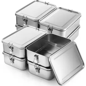 8 count Stainless Steel  Containers 1400ml Metal Bento Lunch Box Stainless Steel  Storage Containers, Lockable Clips to Leak Proof,  Dishwasher Snack Boxes for Work