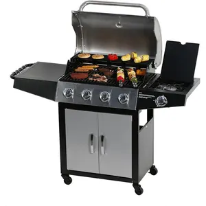 4 Burner Gas Grill, 52,000 BTU Cabinet Style Grill, Propane Grill, with Side Burner, Built with Stainless Steel