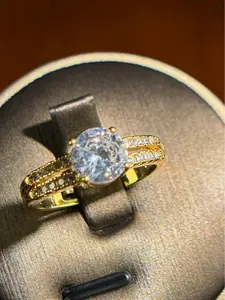 *FOREVER LOVE*    Item#00000027 European 14K Gold Plated Four-Prong Setting Round-Cut Large White Cubic Zirconia Adjustable Fashion Ring (Center Stone 1.25 Carat, Ring Size 7 and Up)