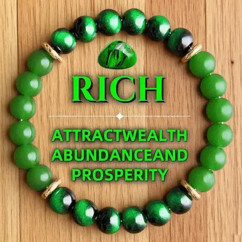 1pc 8mm Gradient Green Lucky Wealth Bracelet - Money Bracelet, Natural Fashionable Accessory, Attracts Wealth And Good Fortune, Suitable For Men and Women, Perfect Gift For Any Occasion, Boho Style, Durable Stone, Spiritual Explorer, Jewelry Gifts