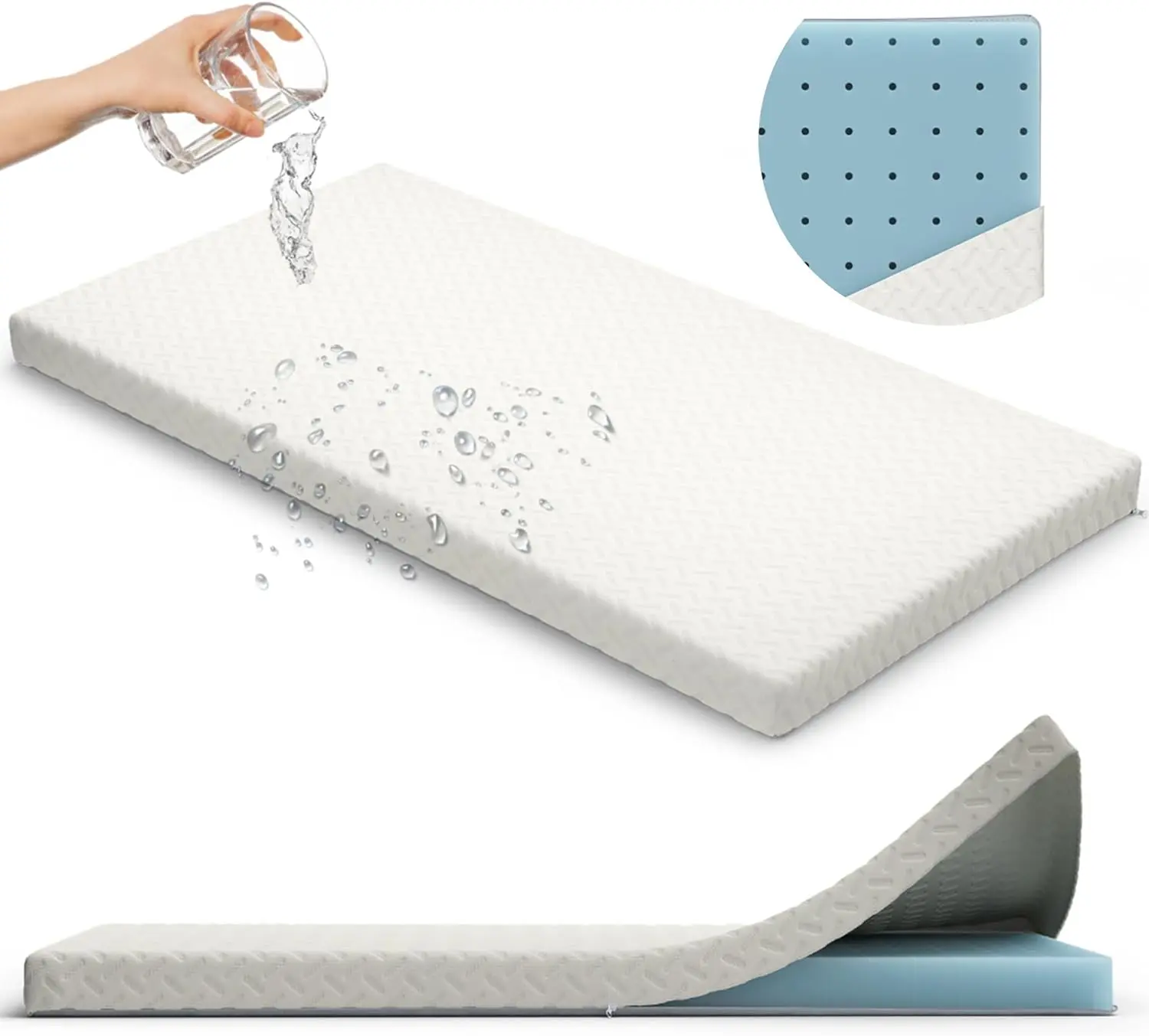 Sleepah 2" Crib Mattress Topper Memory Foam - Waterproof Breathable Soft Washable Cover 52" x28" x 2" Fits Standard Size Cribs & Toddler Beds