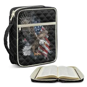 Patriotic American Flag Eagle Quilted Bible Cover, USA Flag Bible Bag with Handle & Pockets, Durable Bible Protector for Men/Women, Christian Gift for Church, Bible Study, 4th of July, Fits Standard Holy  Bible Christian Gift for Patriots, Faith Accessory