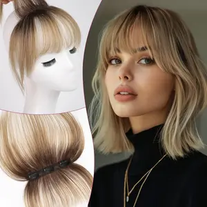 Clip in Bangs, 100% Human Hair Bangs with 3 Non-slip Clips, 360°Cover Top HairPieces with 5 inch Wispy Fringes for enhancing Women's Facial Features(Ombre