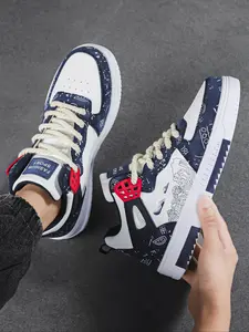 Men's Fashionable Colorblock Letter & Wave Print High Top Sneakers, Lifestyle Colorblock Sneakers, Casual Comfortable Sports Shoes for Daily Wear, Trendy All-match Sneakers for Men, Boy, Graphic Print Sneakers