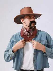 3pc Denim Costume Set Scarf Hat Beard, Festival Party Music Festivals, Birthday Gift, Fashion Ethnic Pattern, All Seasons