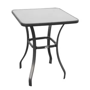 Outsunny 27" Square Bistro Table Garden Dining Table Outdoor Tempered Glass Table