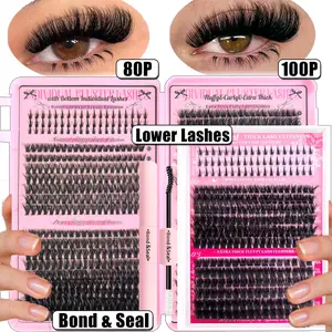 Volume Lash Clusters Kit 8-10-12MM Fluffy Eyelash Clusters Short Lash Extension Kit 740-276 Pcs Thick Clusters Eyelash Extensions D-Curly 3D Look Individual Lashes Kit by Newcally Diy Volume Eyelashes Cluster Lashes