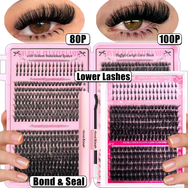 Volume Lash Clusters Kit 8-10-12MM Fluffy Eyelash Clusters Short Lash Extension Kit 740-276 Pcs Thick Clusters Eyelash Extensions Eyelash Falsies D-Curly 3D Look Individual Lashes Kit by Newcally Diy Volume Eyelashes Cluster Lashes