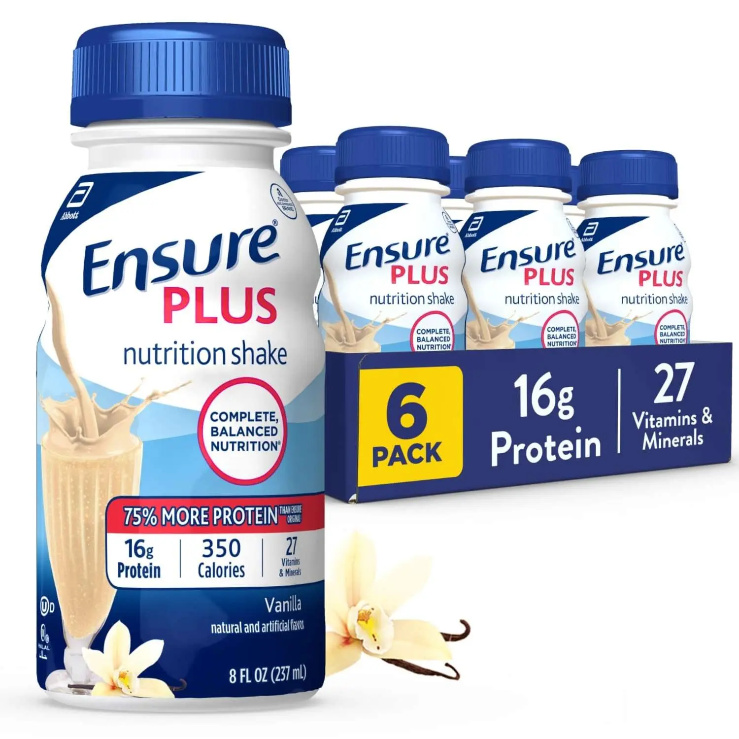 Ensure Plus Meal Replacement Nutrition Shake, Vanilla, 16g Protein, 8 fl oz - 6 Pack