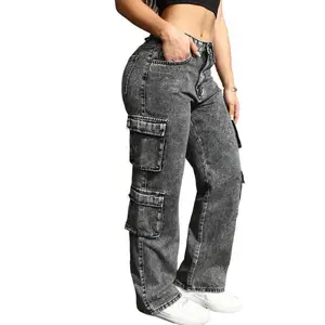 Flap Pocket Side Cargo Denim Jeans Daily Casual fun Basic Fabric