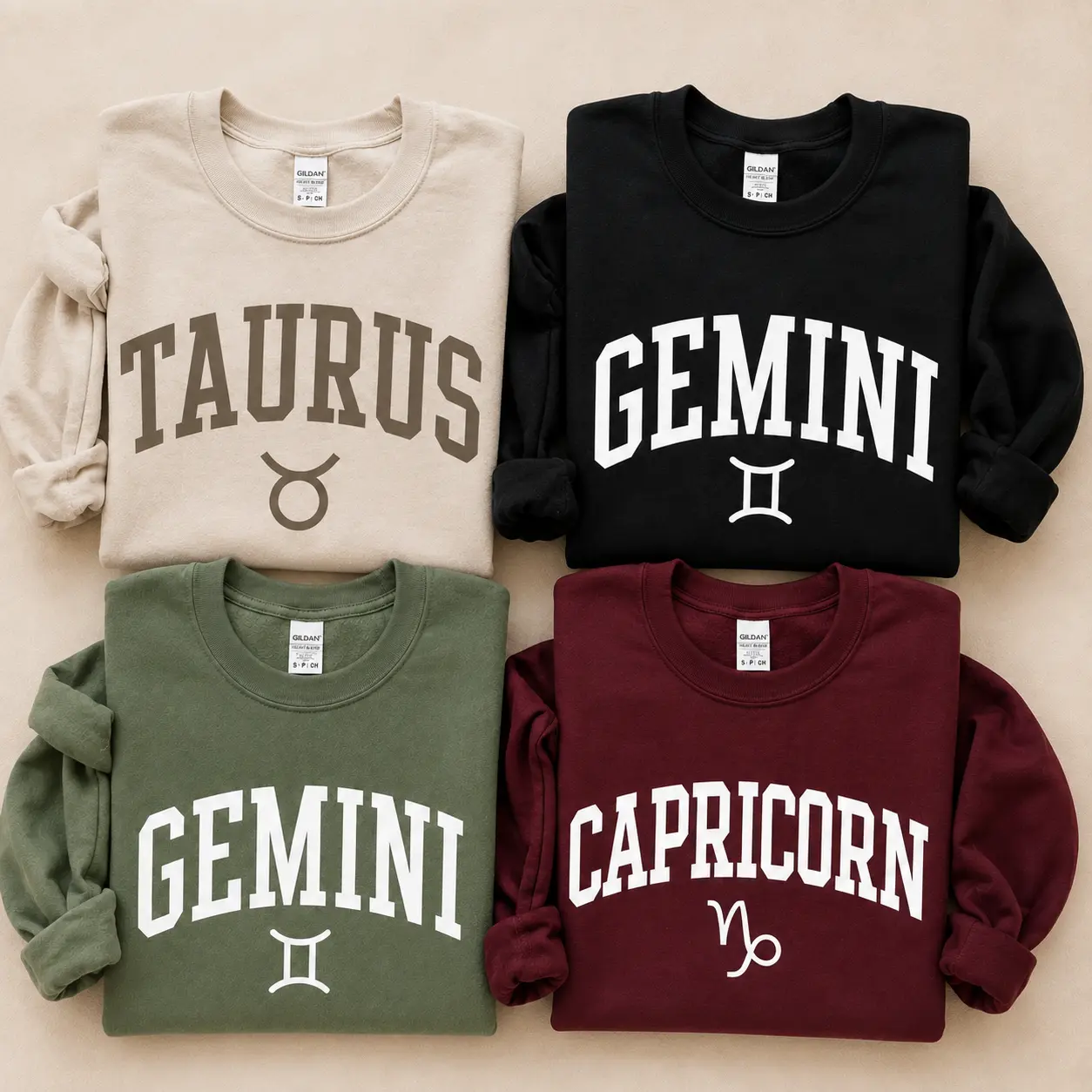 Custom 12 Zodiac Sign Graphic Sweatshirt, Astrology Varsity Block Letter Crewneck Pullover, Aries Taurus Gemini Cancer Leo Virgo Libra Scorpio Sagittarius Capricorn Aquarius Pisces Birthday Gift Sweater