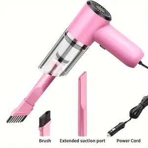 1 Pink 12V Powerful Handheld Car Vacuum Cleaner - Compact Wired Design, Easily Remove Dust and Pet Hair, with Accessory Kit Included, Without Battery