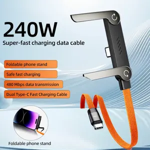 240w Fast Charging Data Line with Stand, Dual Head Type-C Charger for iPhone Samsung, Gaming Office Car Use, Compatible Phone Cable