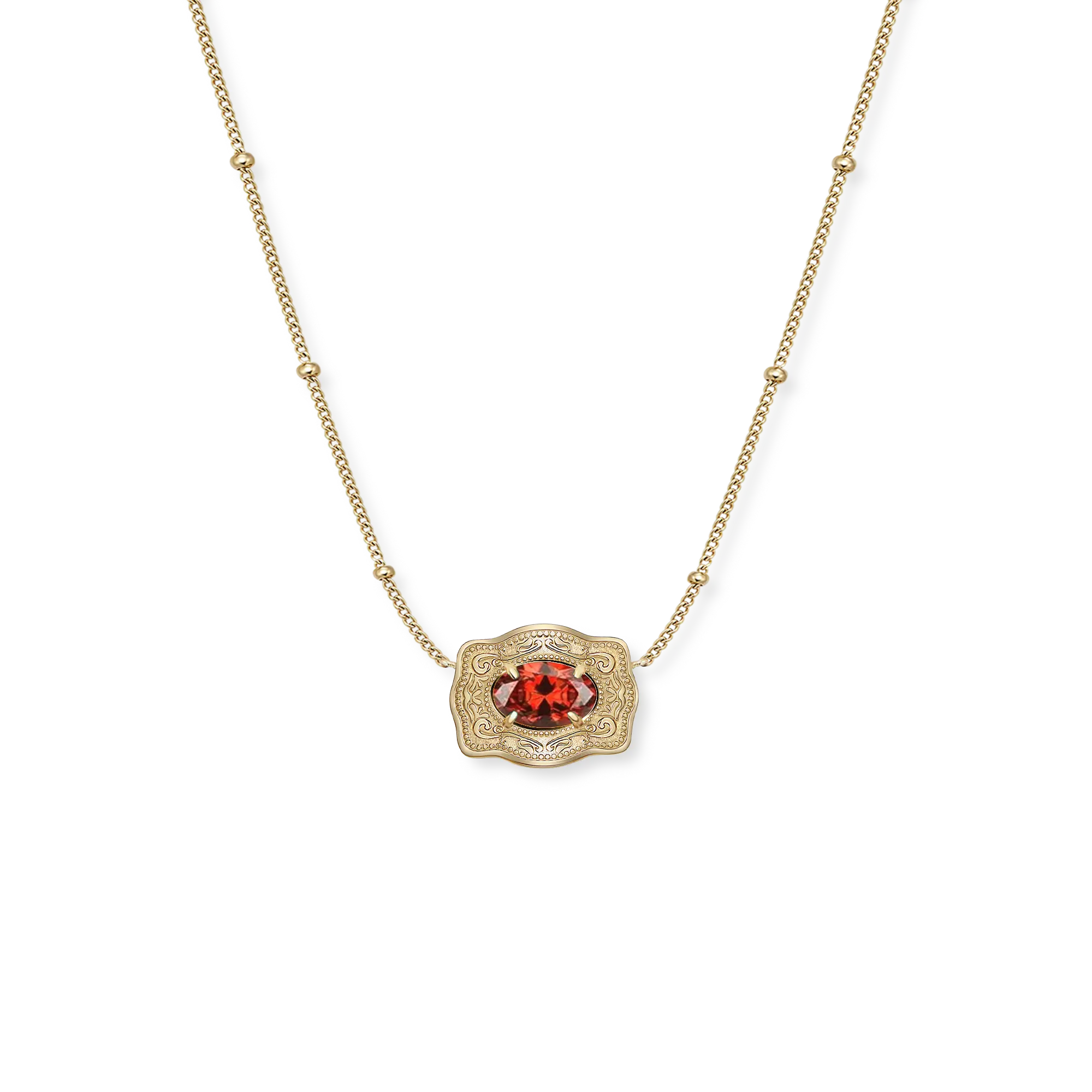 Ultra Mini Belt Buckle Birthstone Necklace - Gold