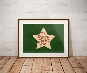 Retro Merry Christmas Star Poster, Vintage Christmas Wall Art, Trendy Holiday Wall Decor, Printable Christmas Poster