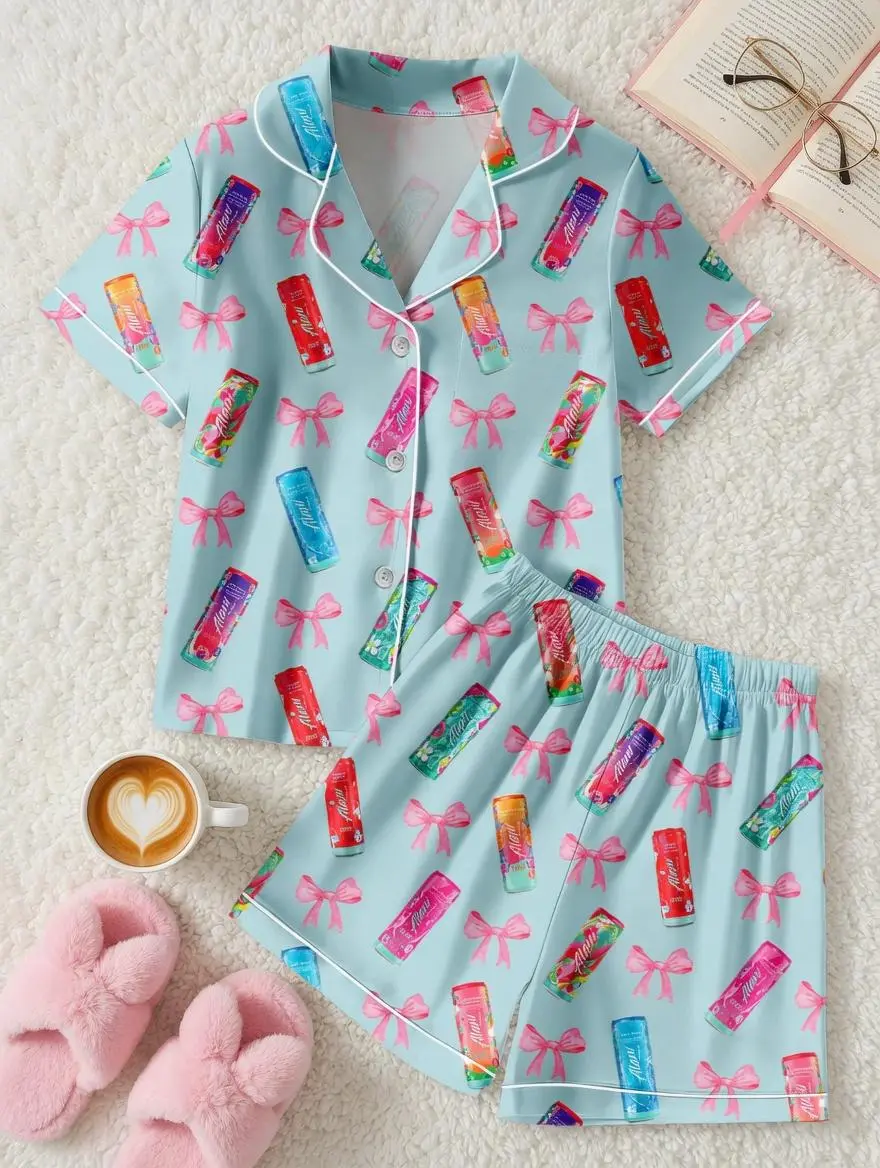 Alani Satin Pajamas Set, Alani Energy Drink Sleepwear, Women Satin Loungewear, Alani Lover Gift For Her