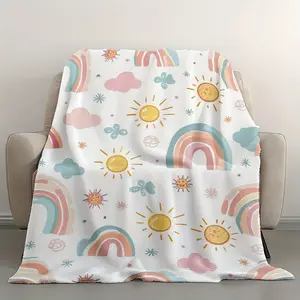 One Cozy Throw Blanket Featuring a Rainbow Sunshine Design - Soft And Comfortable for Use on Beds, Sofas, Couches, in Offices, While Camping, And During Travel - an Ideal Gift for Any Season