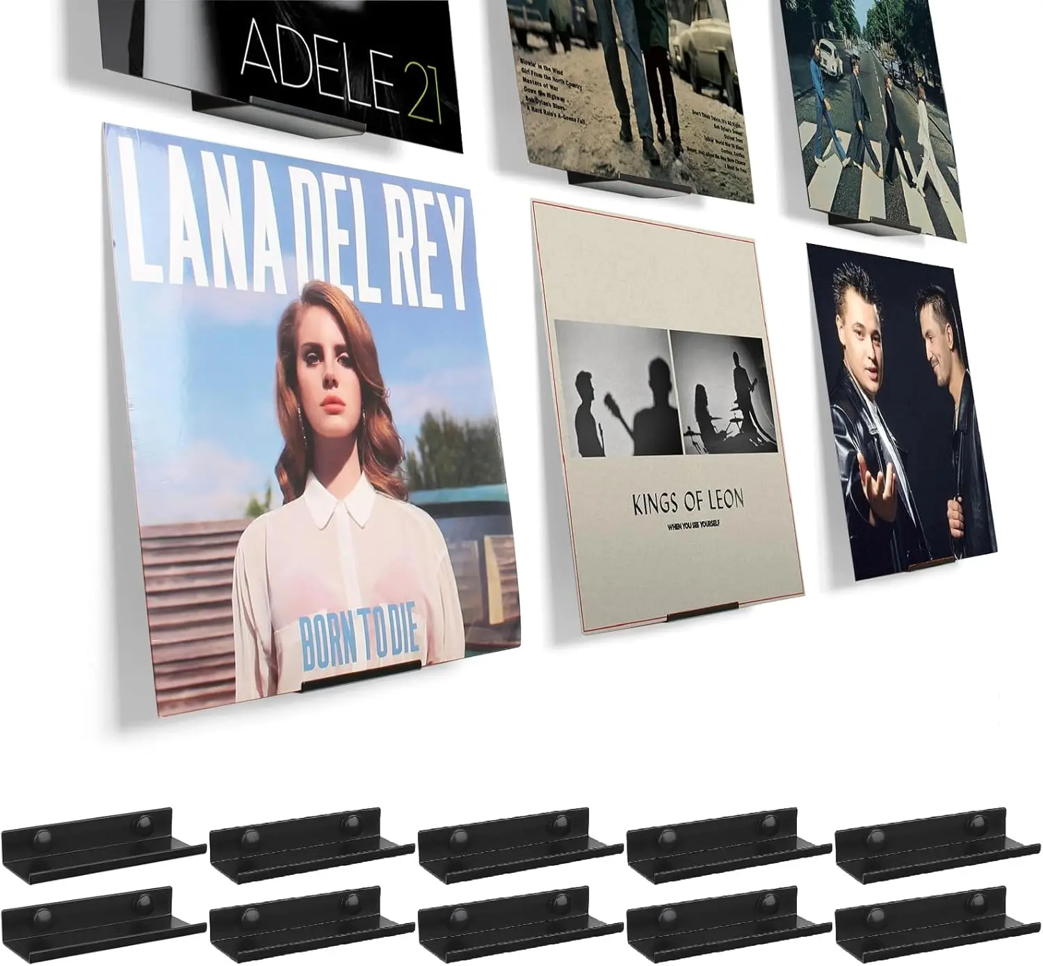 Vinyl Wall Mount 10 Pack, Black Metal Vinyl Holder Wall Display Shelf Record Wall Mount Stand for Albums LP Minimalist Record Wall Storage Set for CD Display in Office Home
