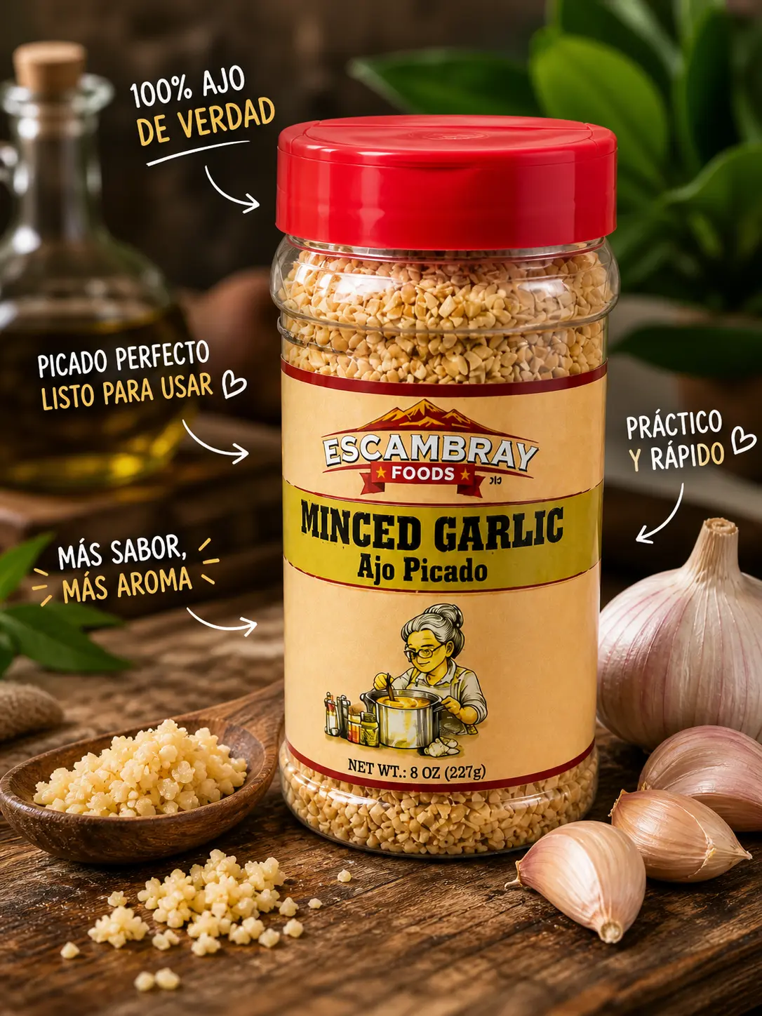 Minced Garlic 8 oz - Ready to use Fresh Garlic Paste for Cooking, Chicken & Seafood