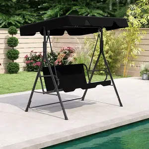 Patio Swings Outdoor, 3-Seat Glider Patio Swings with Removable Cushion and Adjustable Canopy, Porch Bench for Garden, Poolside&Backyard, Black