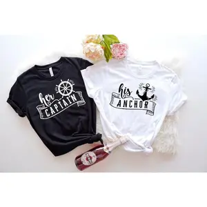 Matching Couples Cruise T-Shirts: Her Captain, His Anchor