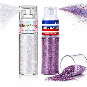 2Pcs Patriotic Hair and Body Glitter Spray, 4th of July Accessories Glitter Hair Spray Dry Powder Makeup, Festival Rave Fourth of July USA Accessories Sparkle Glitters Powder(USA Flag Color)