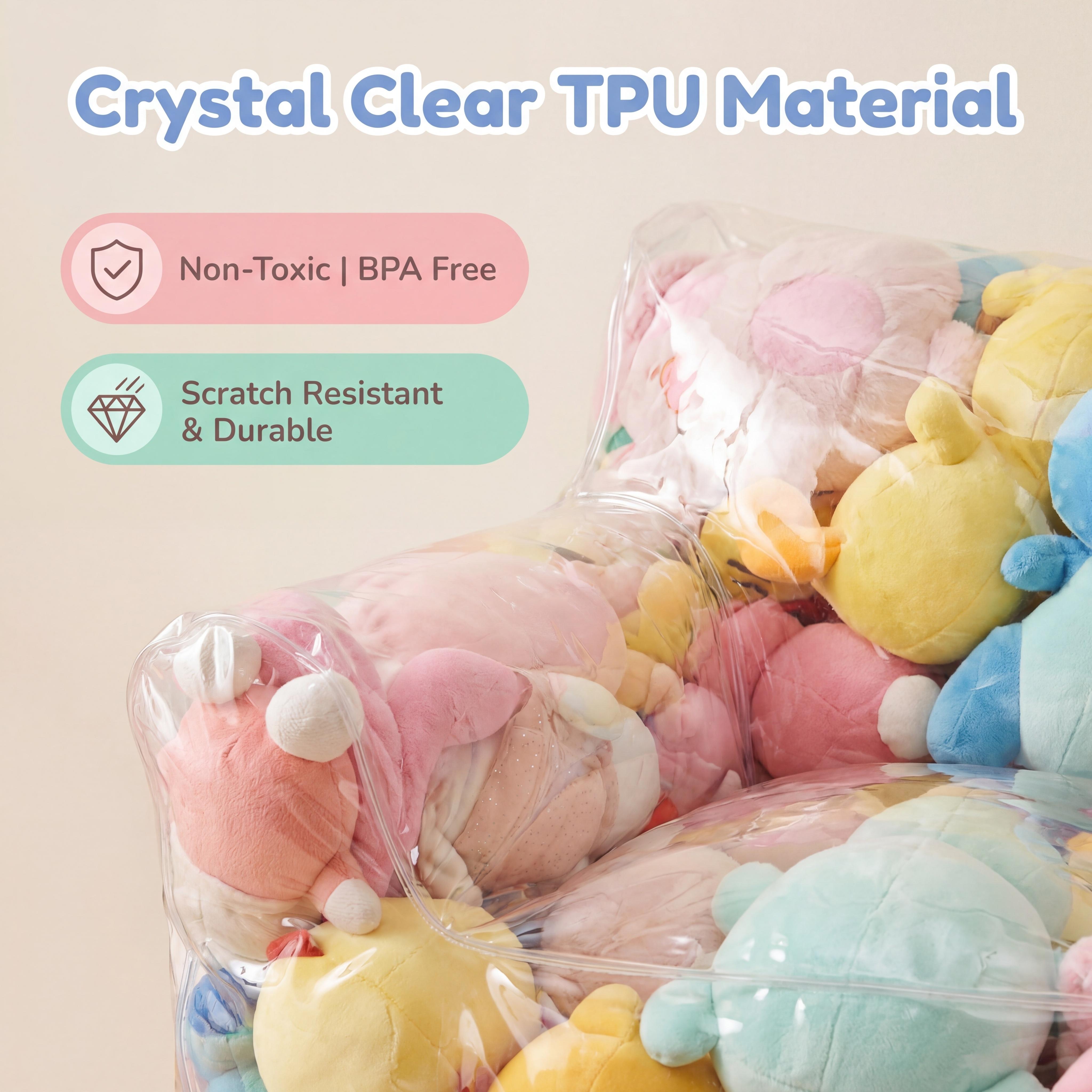 Clear Kids Seat Sofa, Convertible Lounge Chair for Boys and Girls, See-Through TPU Shell & Waterproof Oxford Cloth, Stuffed  Storage Chair (Shell Only, Toys Not Included)