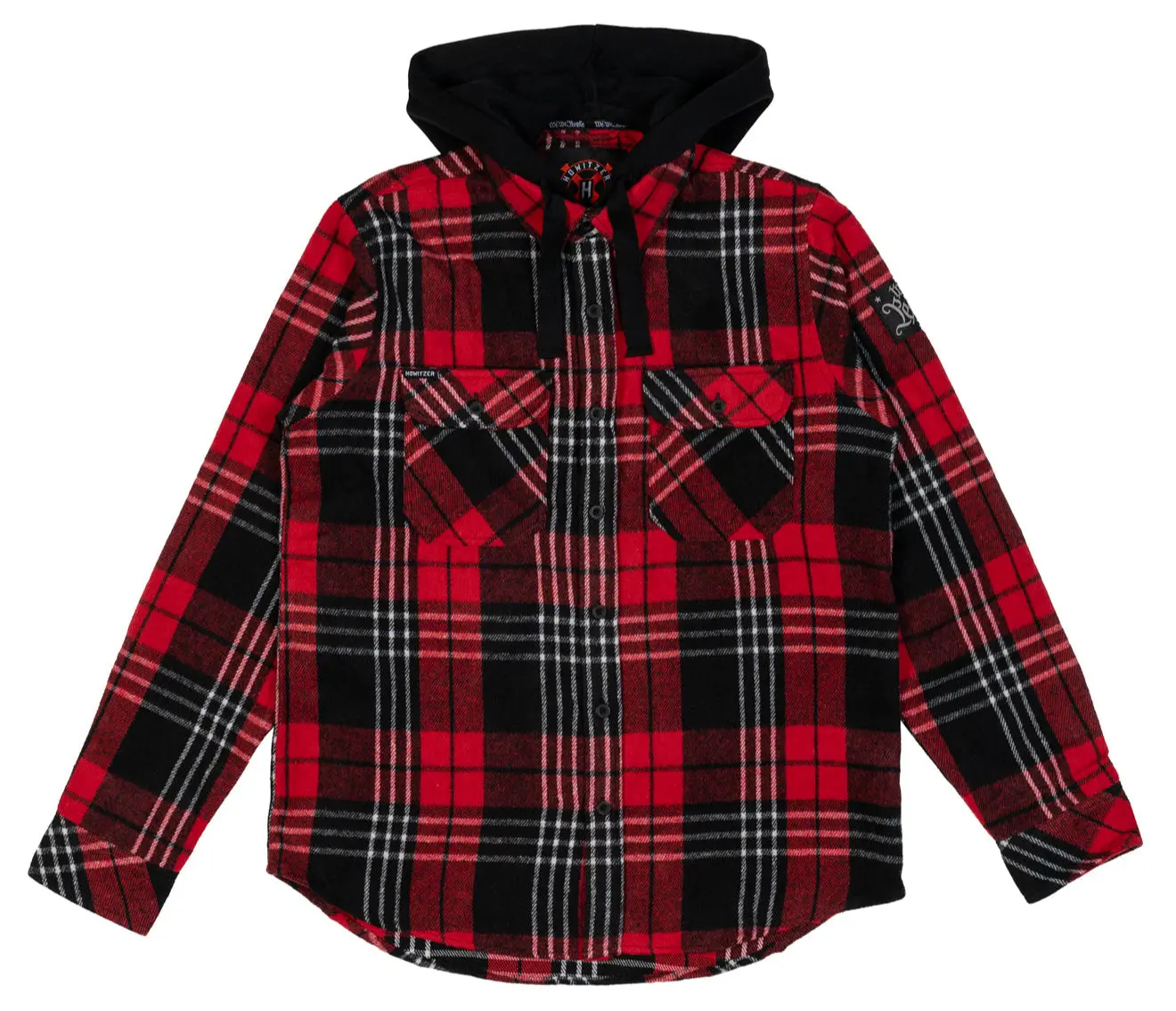 Howitzer Men's Attack Heavyweight Plaid Flannel Shirt Jacket, Hooded Cotton-Blend Button-Up with Chest Pockets, Plaid Stripes, Tops, Fabric