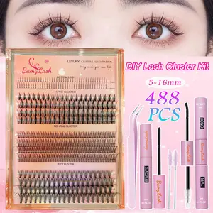BamyLash Mixed Lashes Set 488 PCS DIY Lash Cluster Kit 5-16mm with Remover & Seal for Custom Eyelash Extensions