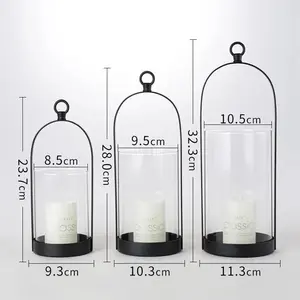 European-style Wrought Iron Painted Candlestick Utensils Wedding Party Table Layout Glass Candlestick Windbreak Ornaments