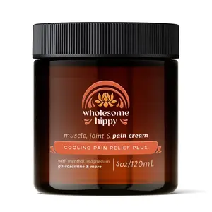 Wholesome Hippy Cooling Pain Relief Plus Cream 4oz - Fast-Acting Relief for Muscle Joint & Nerve Pain with Menthol, Magnesium, Glucosamine & More - Solution