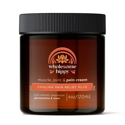 Wholesome Hippy Cooling Pain Relief Plus Cream 4oz - Fast-Acting Relief for Muscle Joint & Nerve Pain with Menthol, Magnesium, Glucosamine & More - Solution