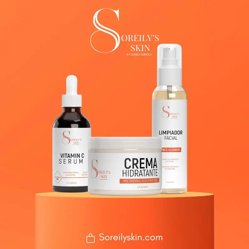 Soreily Skin Kit - Vitamin C Serum, Limpador Facial, Crema Hidratante & Protector Solar - Complete Skincare Set for Hydration and Cleansing