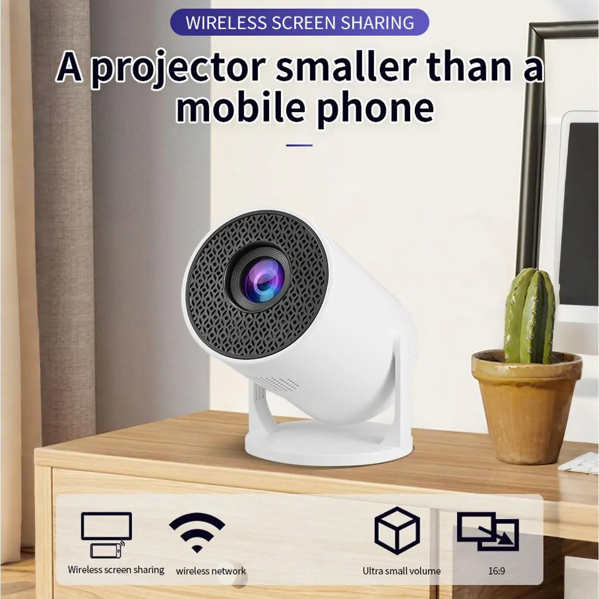Mini Portable Projector ,210° Rotation, 50 ANSI,Sound Base Speaker,Manual Focusing,Supports Multiple Devices,Enjoy A Unique Visual Experience