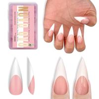 Medium White French Tip Sharp Stiletto Baby Pink