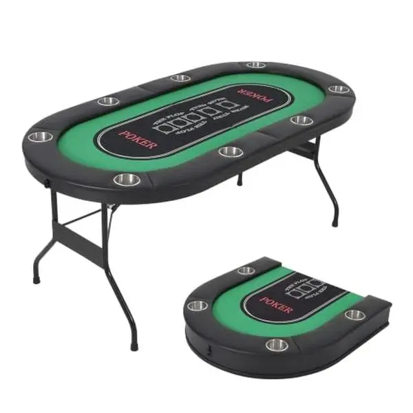 Gaomon 8-Player Foldable Poker Table - Texas Holdem Table with Deep Cup Holders, Padded Rails, No-Assembly Instant Play, Portable for Home Party Game Night