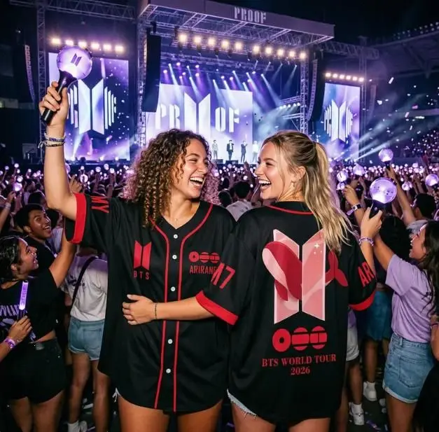 Custom Arirang Bangtag World Tour Baseball Jersey, Kpop Concert Fan Shirt, Personalized Korean Music Merch, Unisex Button Up Sports Tee, Gift for Kpop Lovers and ARMY Fans
