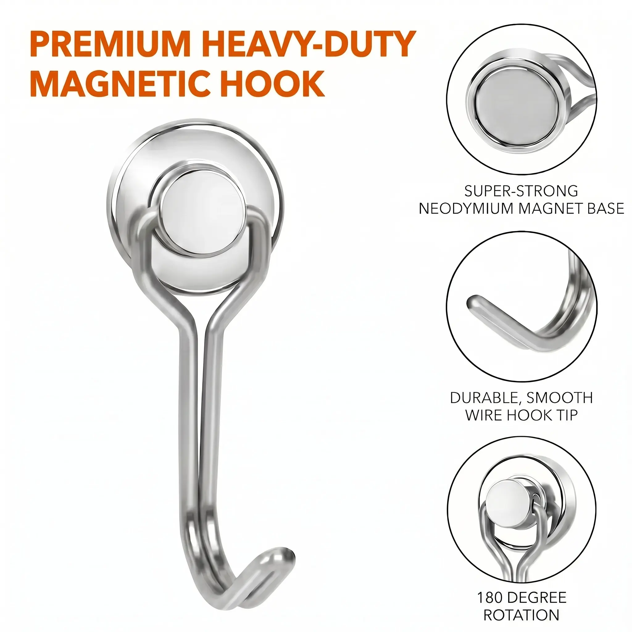 8/16Pcs 180° Swivel Magnetic Hooks 30LBS Heavy Duty Neodymium Magnet Hooks for Cruise Travelers Kitchen Fridge BBQ Grill Garage Workshop Office Locker Rental Apartment Organizer-YY0