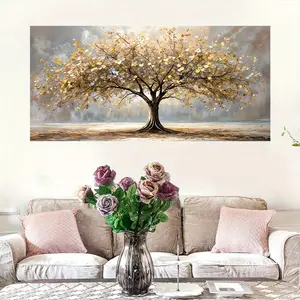 Elegant Tree of Life Gold Leaf Art Painting, printed on waterproof canvas and wrapped in wooden frame, suitable for office, living room, dining room, bedroom and home wall decoration. Ornaments Artistic poster