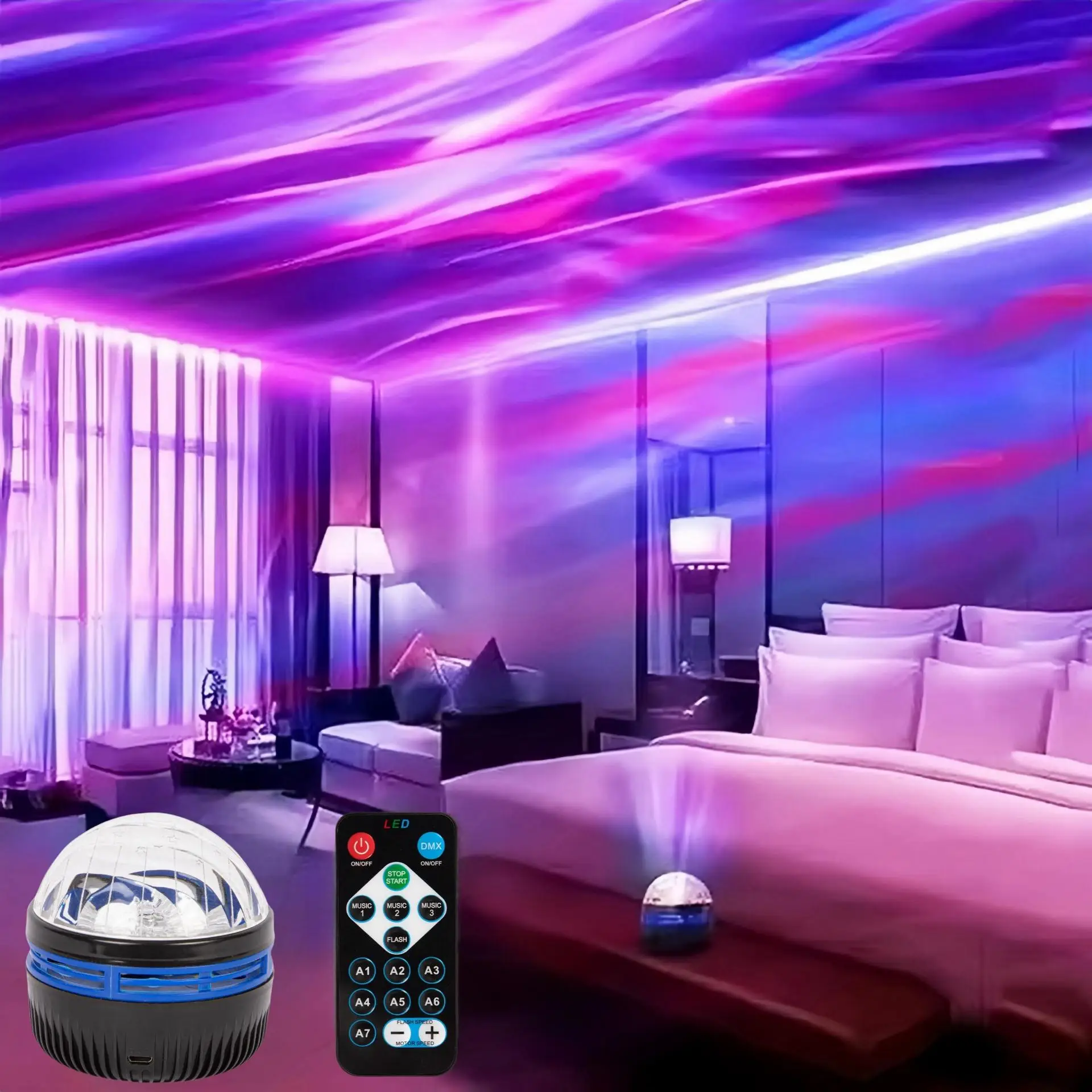 Creative Starry Sky Aurora Projector Lamp, USB Powered Projector Lamp with Remote Control, Suitable for Bedroom, Game Room, Home Theater, Room Decor